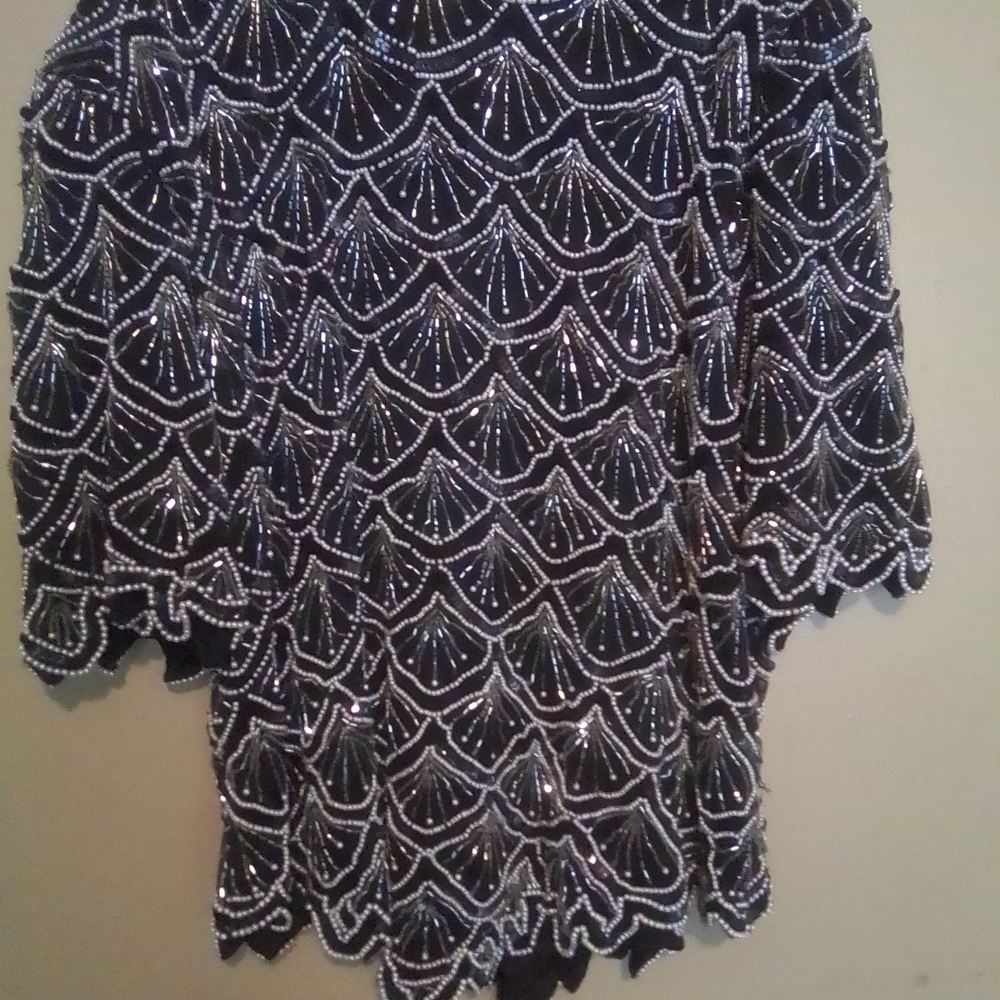 Laurence Kazar Blue Sequin Asymmetrical Top